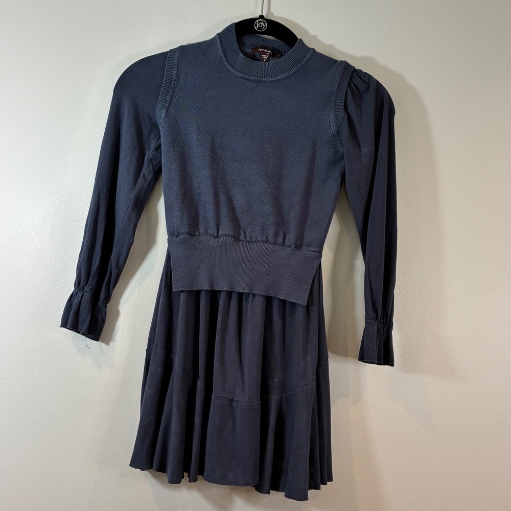 Imoga Trina FW22 Navy Knit Dress Long Sleeve Tiered Skirt Casual Girls Size 7